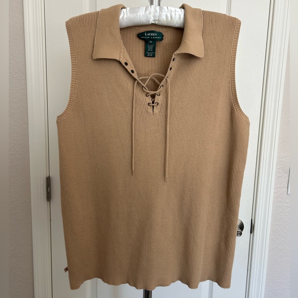 Ralph Lauren Tan Brown Ribbed Knit Sweater Vest